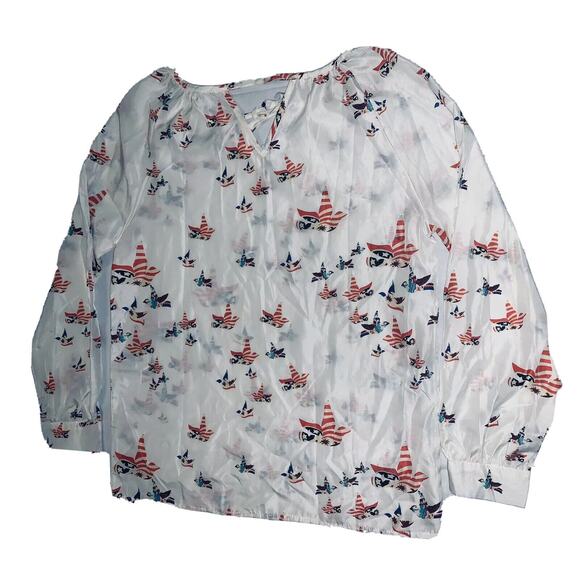 XL NAIZI Womens White w Patriotic Birds Doves Blouse Keyhole Front and Back EUC - Picture 3 of 12